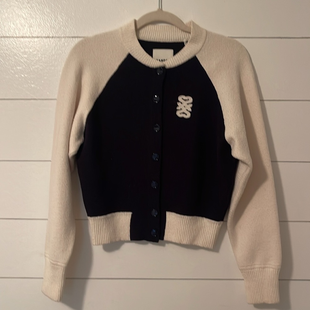 Sandro Bolzano Varsity Color Block Bouclé Cardigan Size 0 - Picture 3 of 7